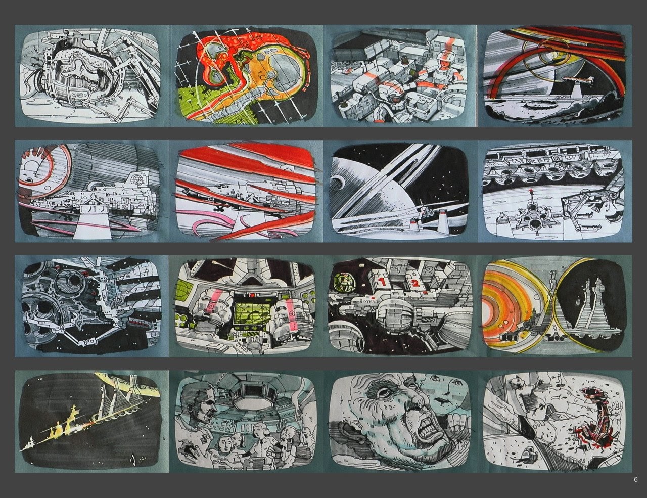 Ridley Scott's storyboards from the movie Alien.